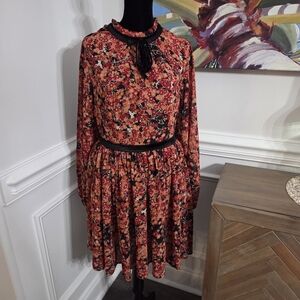 Unique Vintage Floral Fit & Flare Midi Dress Velvet Accents SzMed(6-8)